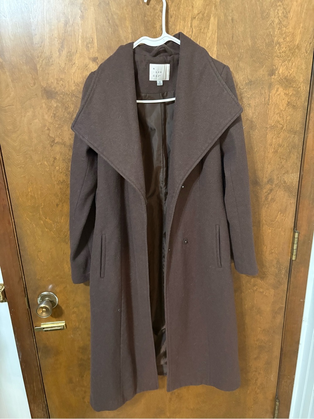 a new day Long Brown Wool-Blend Trench Coat